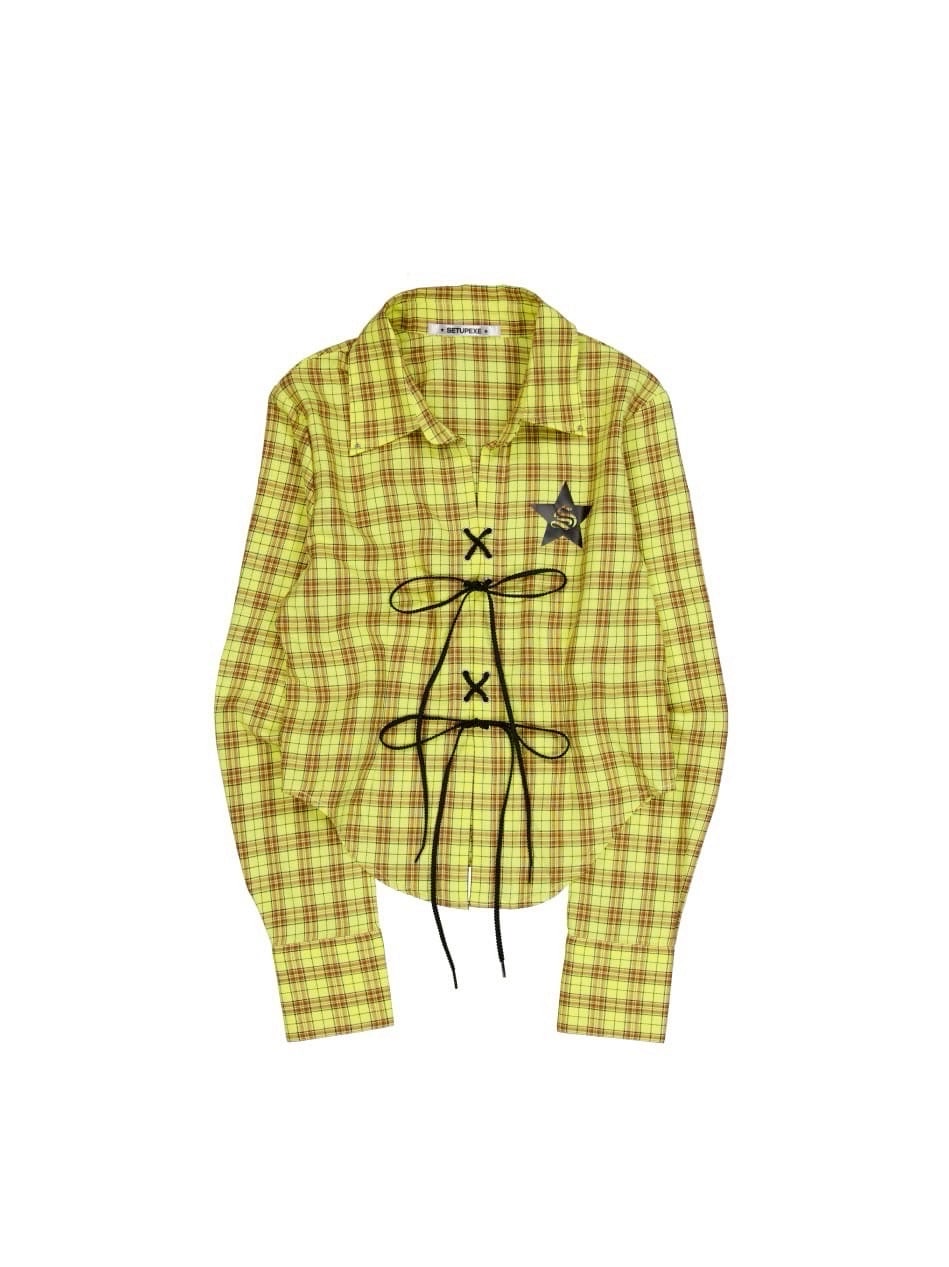 【SETUP‐EXE】CHECK RACE-UP SHIRT / 【セットアップエグゼ】チェックレースアップ長袖シャツ