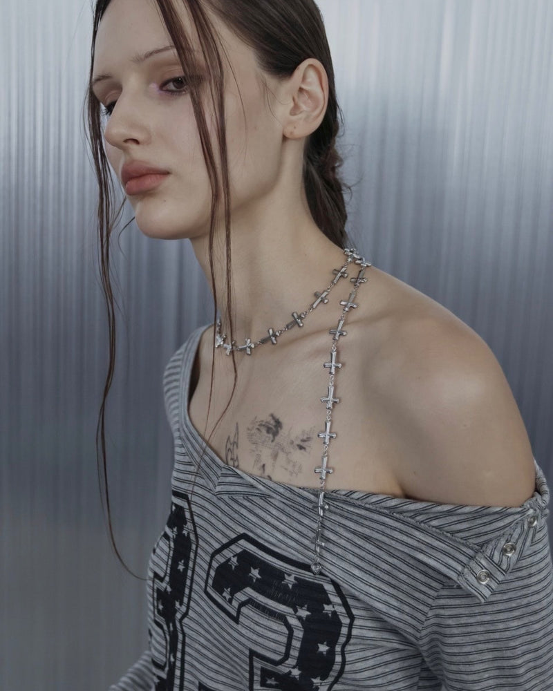 【SETUP‐EXE】DROP CROSS NECKLACE / 【セットアップエグゼ】ドロップクロスネックレス
