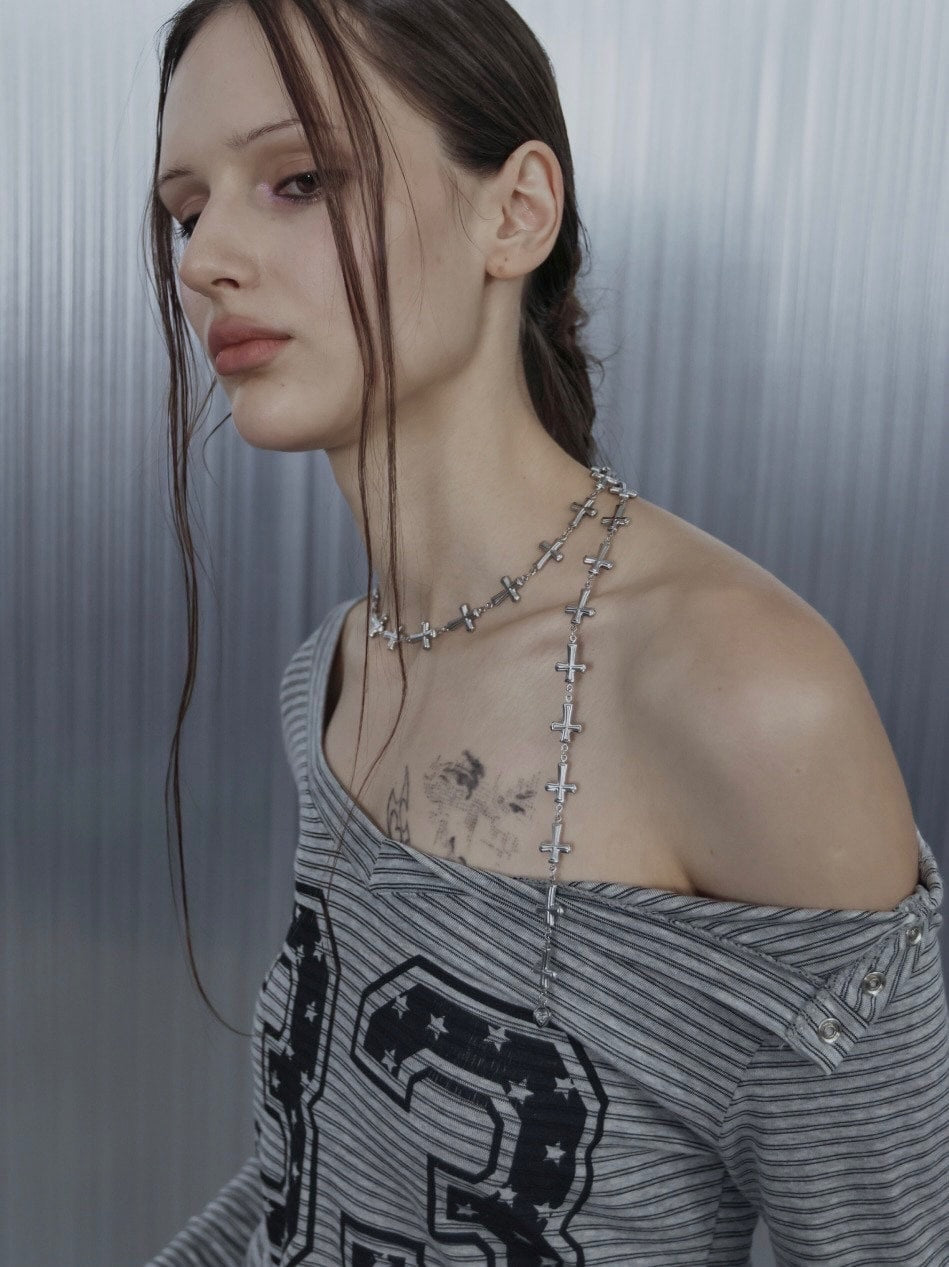 【SETUP‐EXE】DROP CROSS NECKLACE / 【セットアップエグゼ】ドロップクロスネックレス