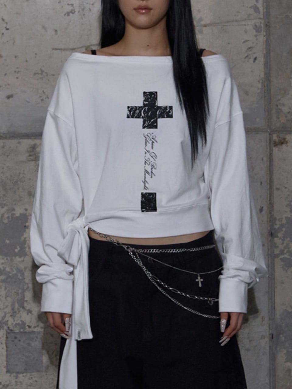 【FANCY CLUB】BOATNECK RIBBON TIE SWEATSHIRT / 【ファンシークラブ】ボートネックリボンタイスウェット長袖Ｔシャツ