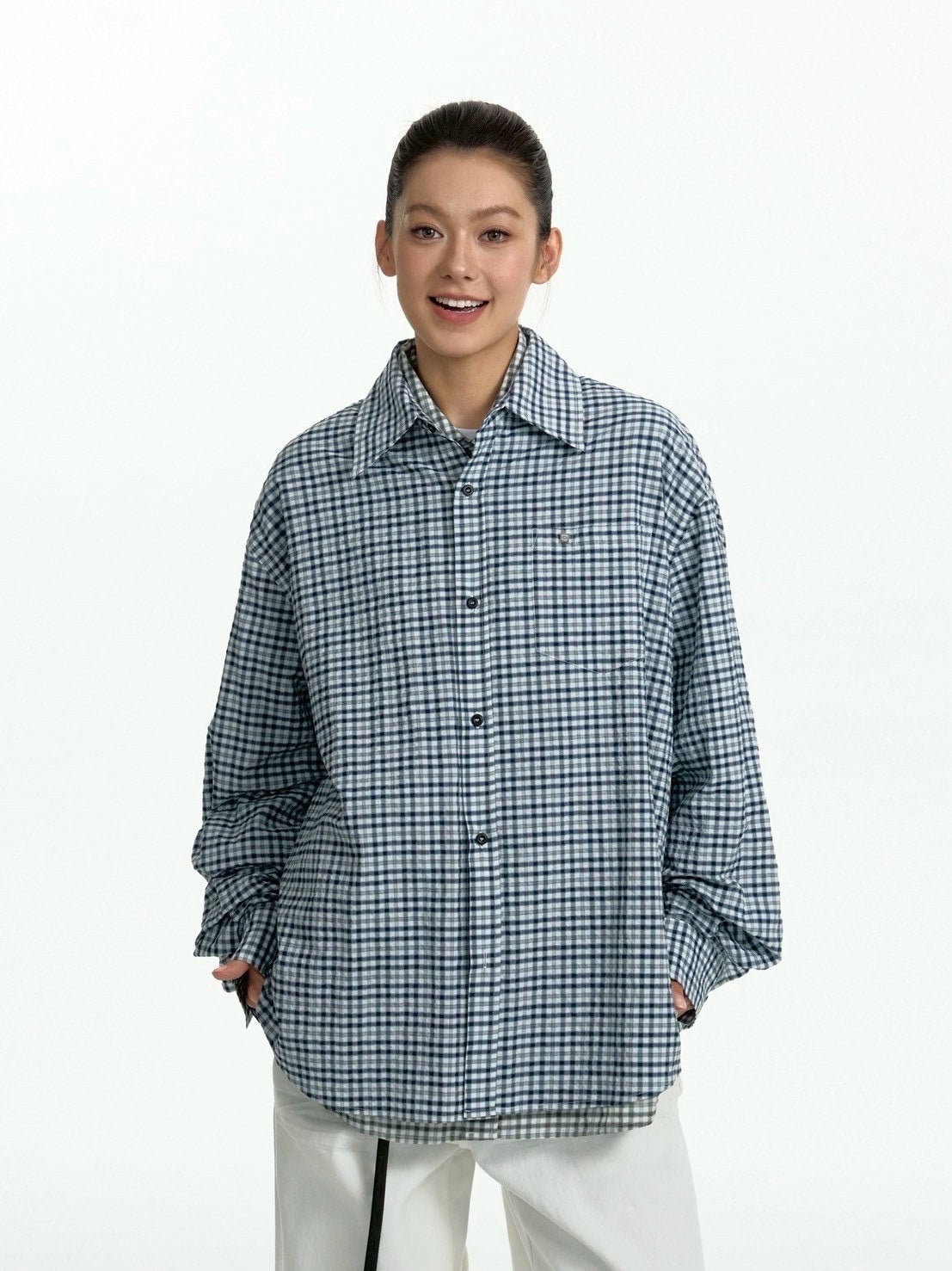 【TGNS】Two-Tone Fine Check Shirt / 【ツーガンズ】オーバーサイズチェックシャツ