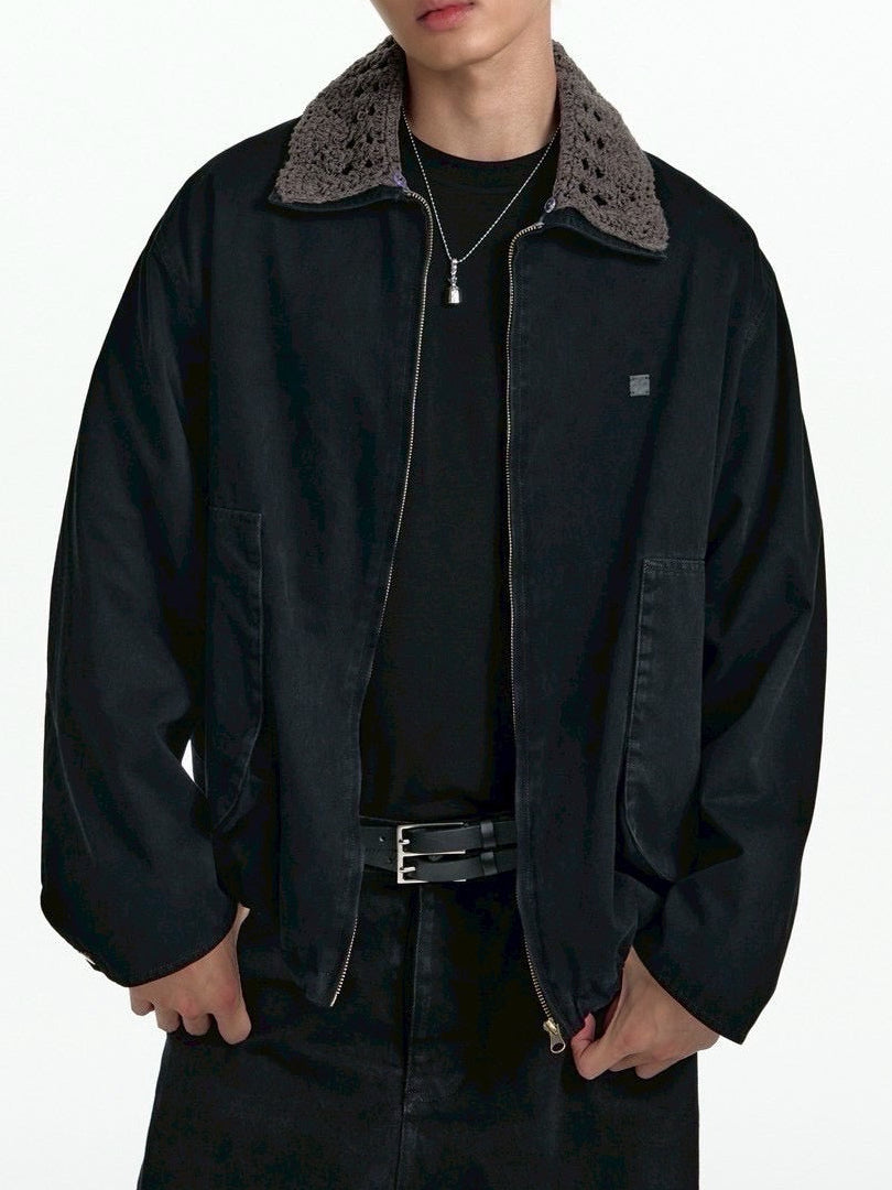 【TGNS】Openwork Knit Collar And Curved Pocket Jacket / 【ツーガンズ】ニットカラーカーブポケットワークジャケット