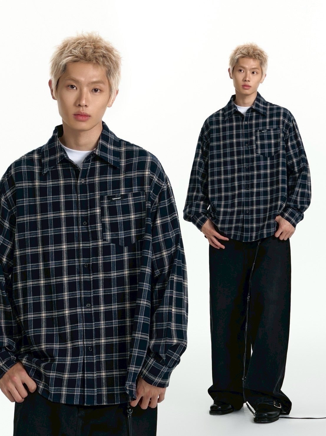 【TGNS】Two-Tone Loose Plaid Shirt / 【ツーガンズ】オーバーサイズルーズチェックシャツ