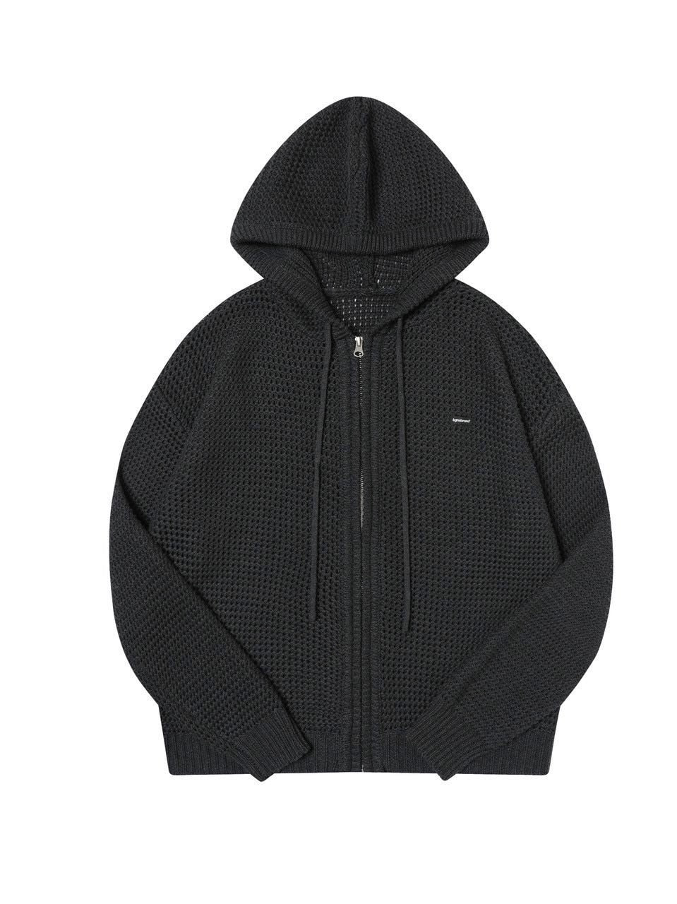 【TGNS】Hollow Knit Zipper Cardigan / 【ツーガンズ】ワンポイントメッシュジップアップパーカー