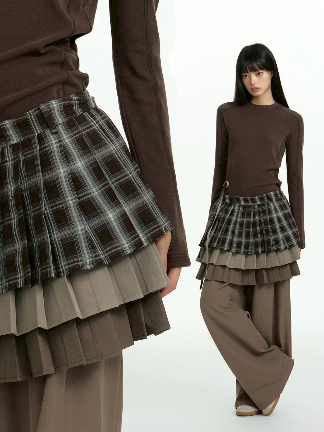 【TGNS】Three-Layer Spliced Pleated Culottes /【ツーガンズ】スリーレイヤードプリーツスカートパンツ