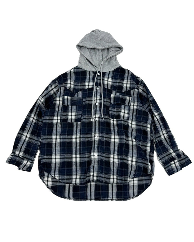 受注制【Chikashitsu +】hood mix check hoodie / 【チカシツプラス】フードミックスチェックパーカー (3color)