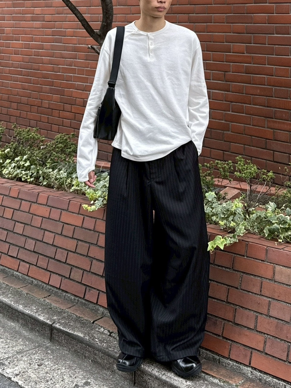 受注制【Chikashitsu +】double button henry neck long sleeve tee / 【チカシツプラス】ダブルボタンヘンリーネック長袖Tシャツ (4color)