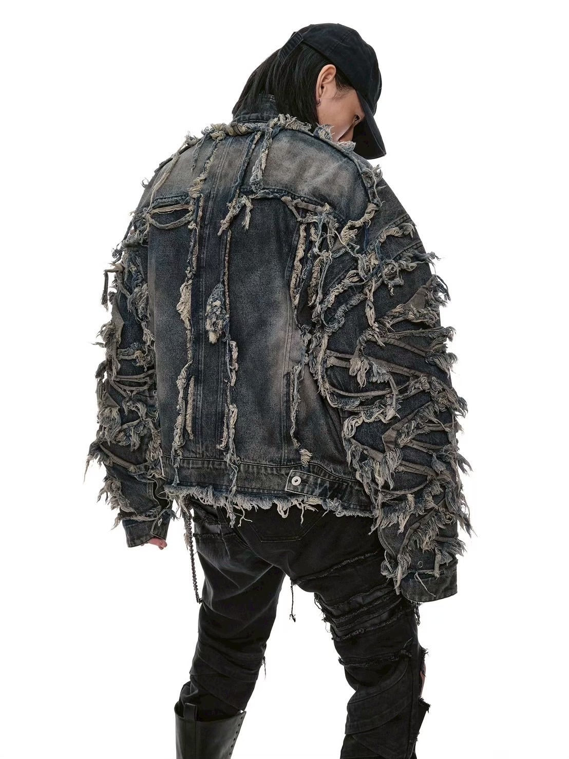 【d5ove】Erosion Fringed Denim Jacket / 【ダヴ】フリンジハイネックデニムジャケット