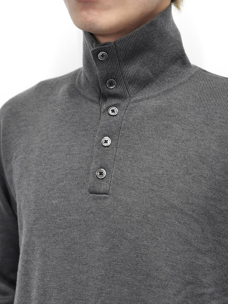 【CS】wool touch knit polo (charcoal) / 【シーエス】ウールタッチニットポロ