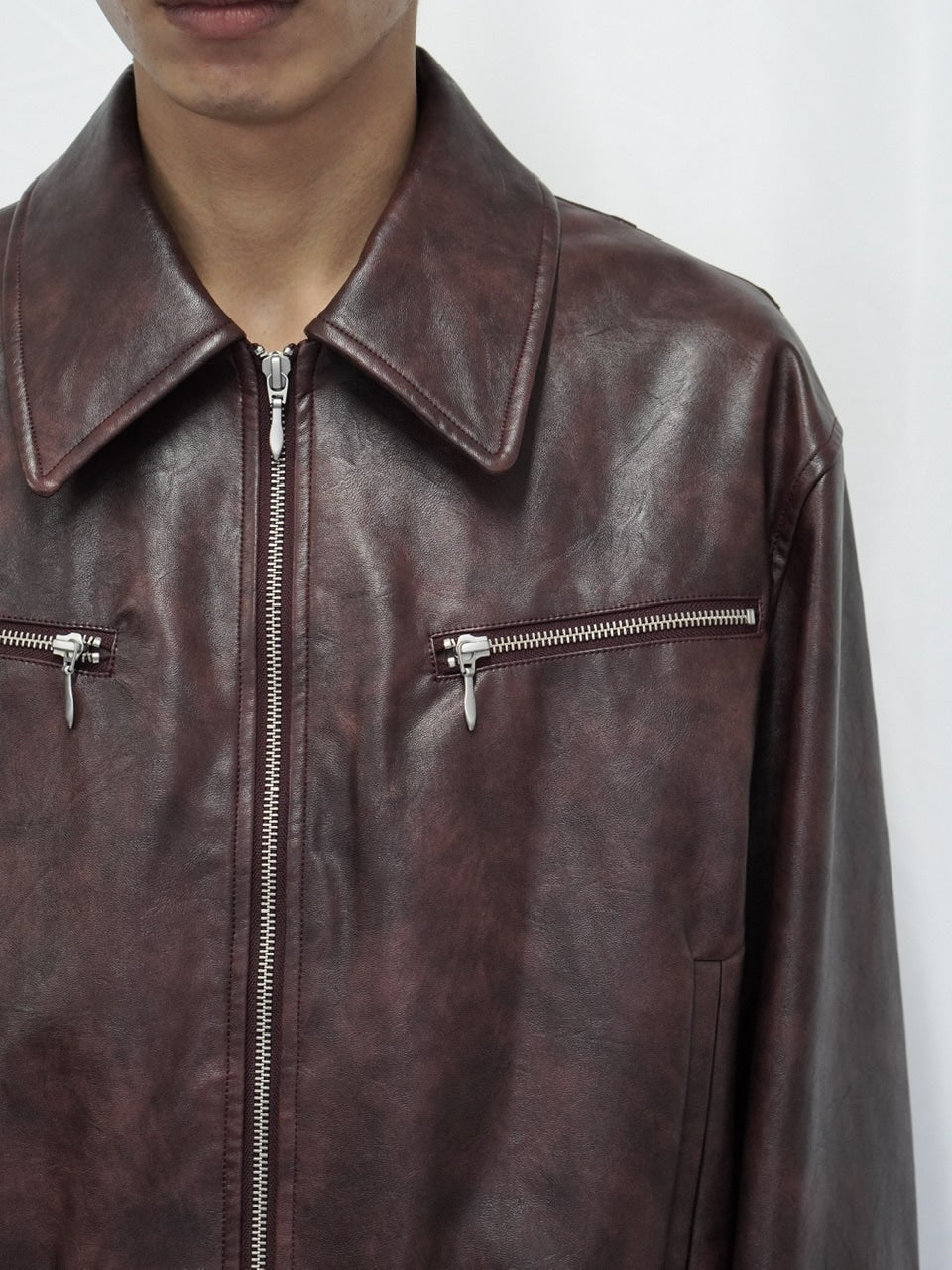 【CS】multi zip faded wash blouson (red brown)