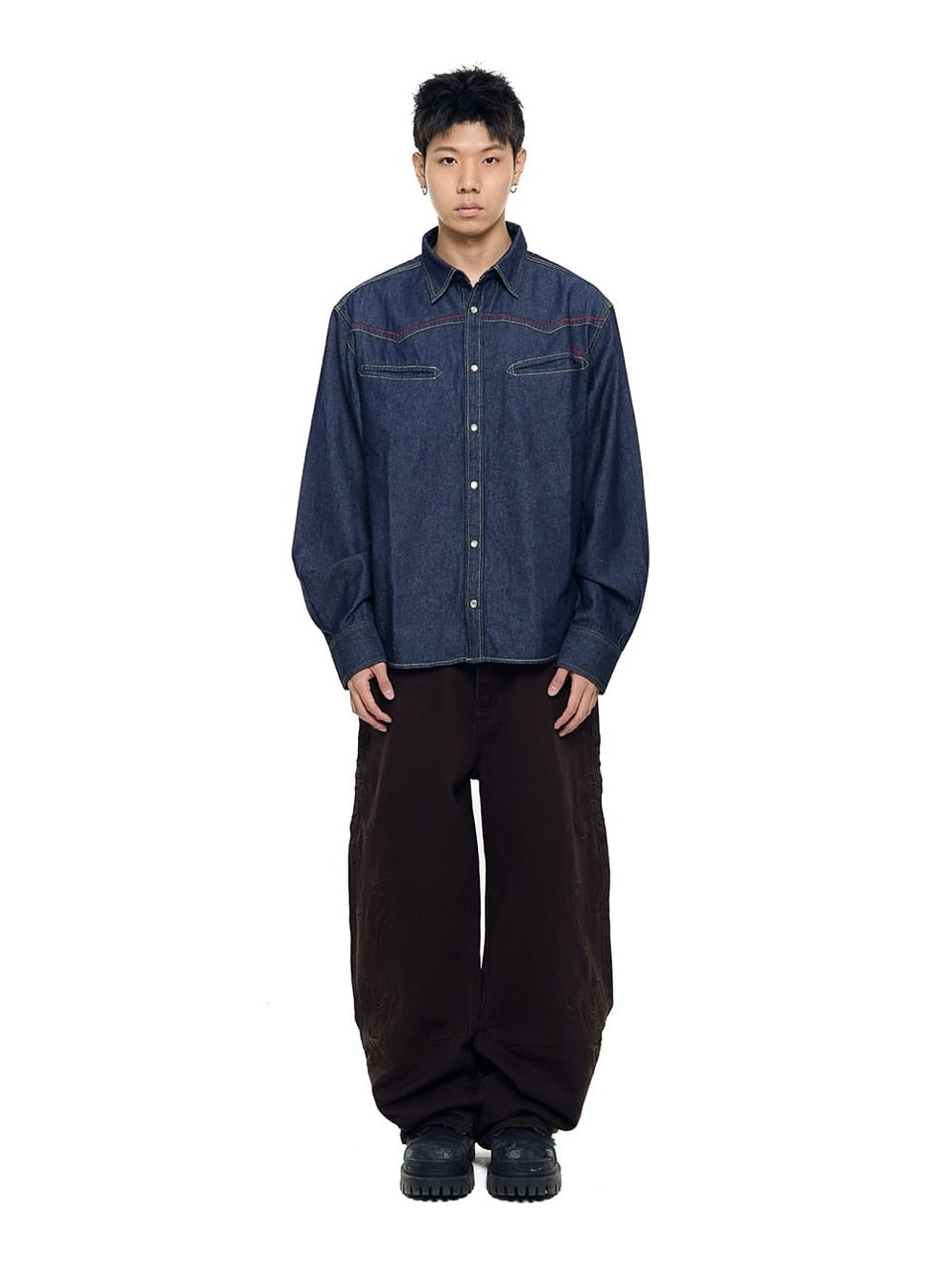 【AAKAM】Needlework Wave Cotton Pants