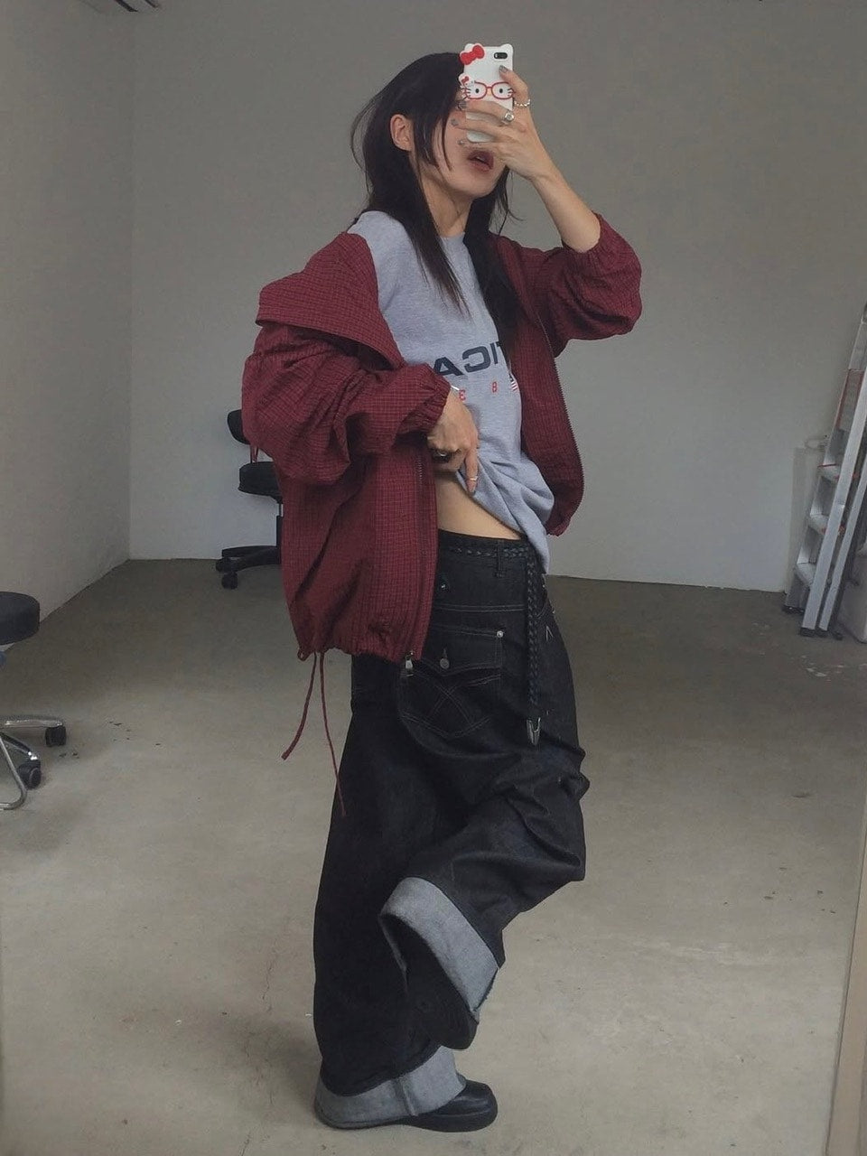 【AAKAM】Check Pattern Hooded Jacket