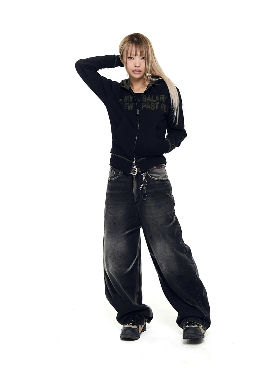 【AAKAM】Contrast Patch Zip-Up Hoodie