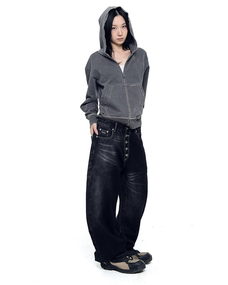 【AAKAM】Vintage Damaged Zip-Up Hoodie
