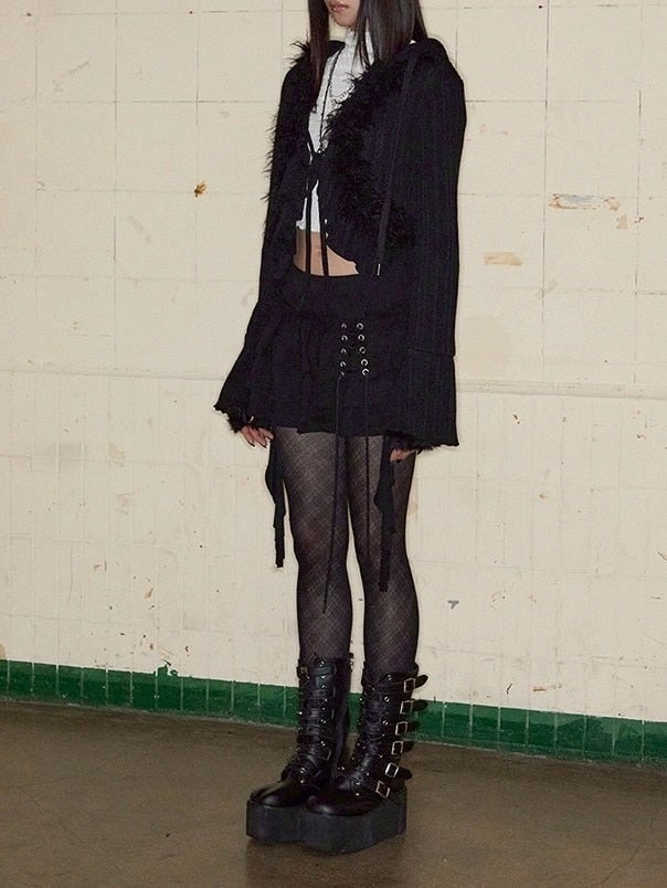 【NOT KNOWING】Hairy Fur Hood Cardigan / 【ノットノーイング】ヘアリーファーフードカーディガン