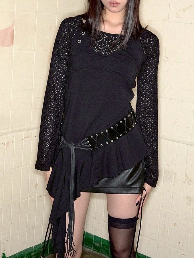 【NOT KNOWING】Belted Halter Ruffle Top / 【ノットノーイング】ベルトホルターラッフル長袖Ｔシャツ