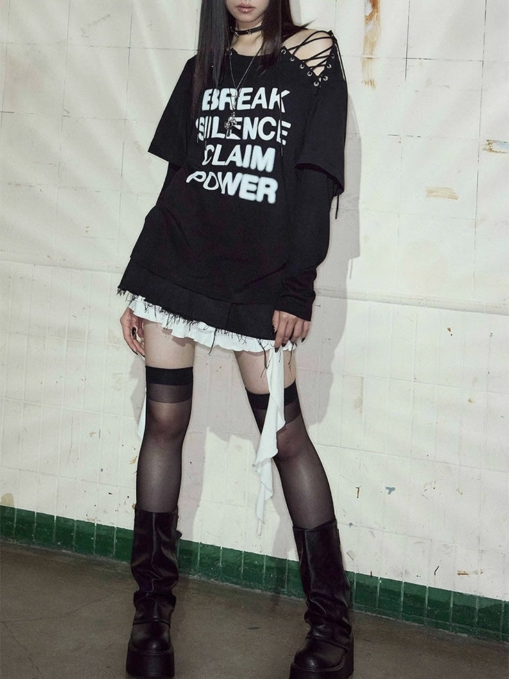 【NOT KNOWING】Lace-Up Layered Top / 【ノットノーイング】レースアップレイヤード長袖Ｔシャツ