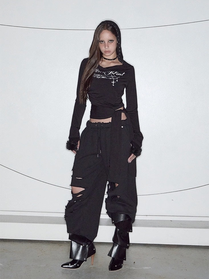 【NOT KNOWING】Cowl Tied Warm Hoodie / 【ノットノーイング】カウルタイワームフード長袖Tシャツ