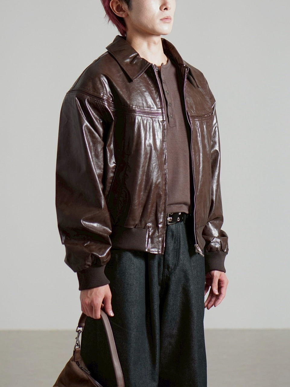 受注制【Chikashitsu +】round stitch non-leather jacket / 【チカシツプラス】ラウンドステッチノンレザージャケット (2color)