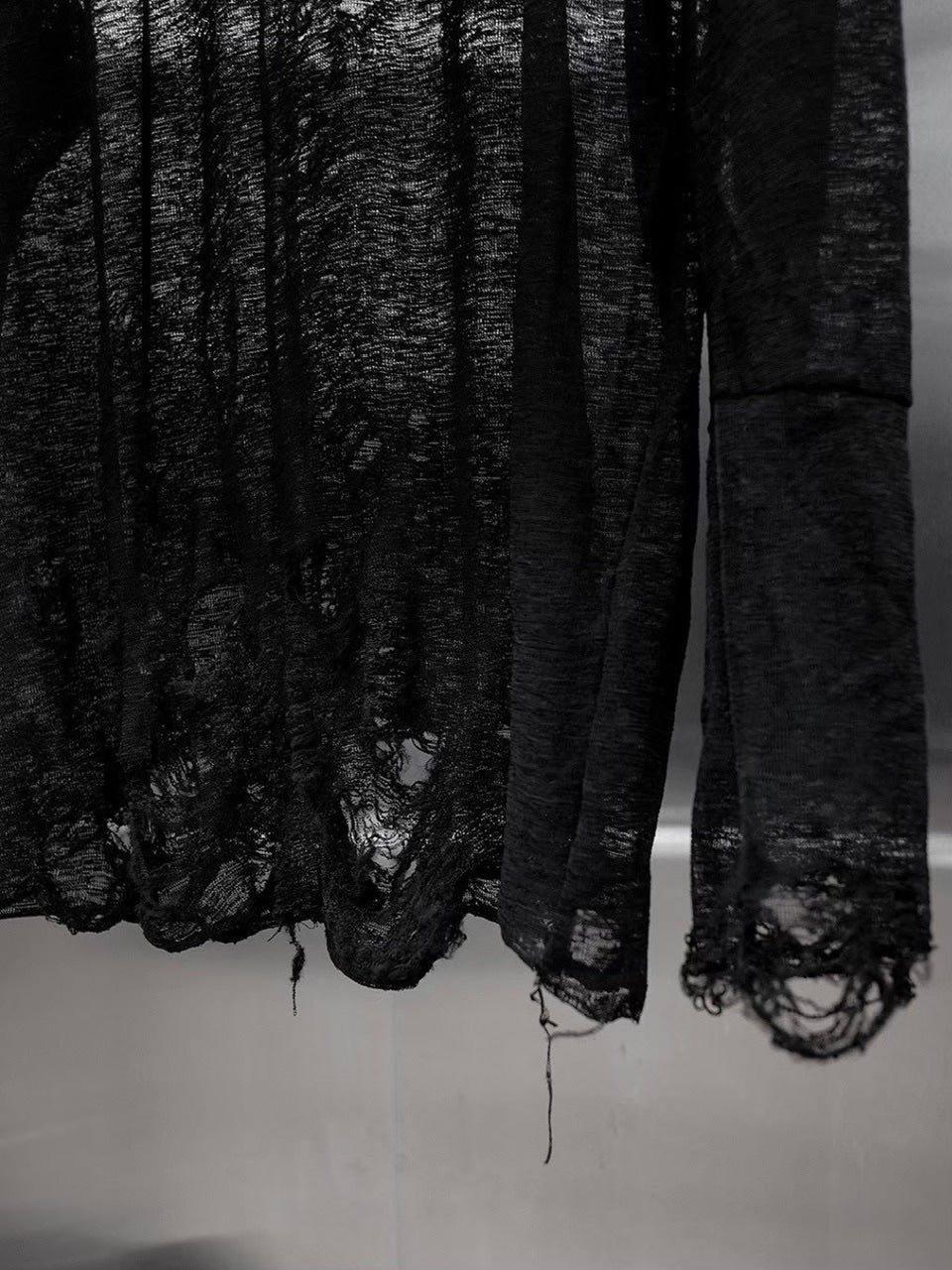 1/2 20:00再販【RICH】Ripped Over Knit Top / 【リッチ】シースルーオーバーサイズ長袖ニット