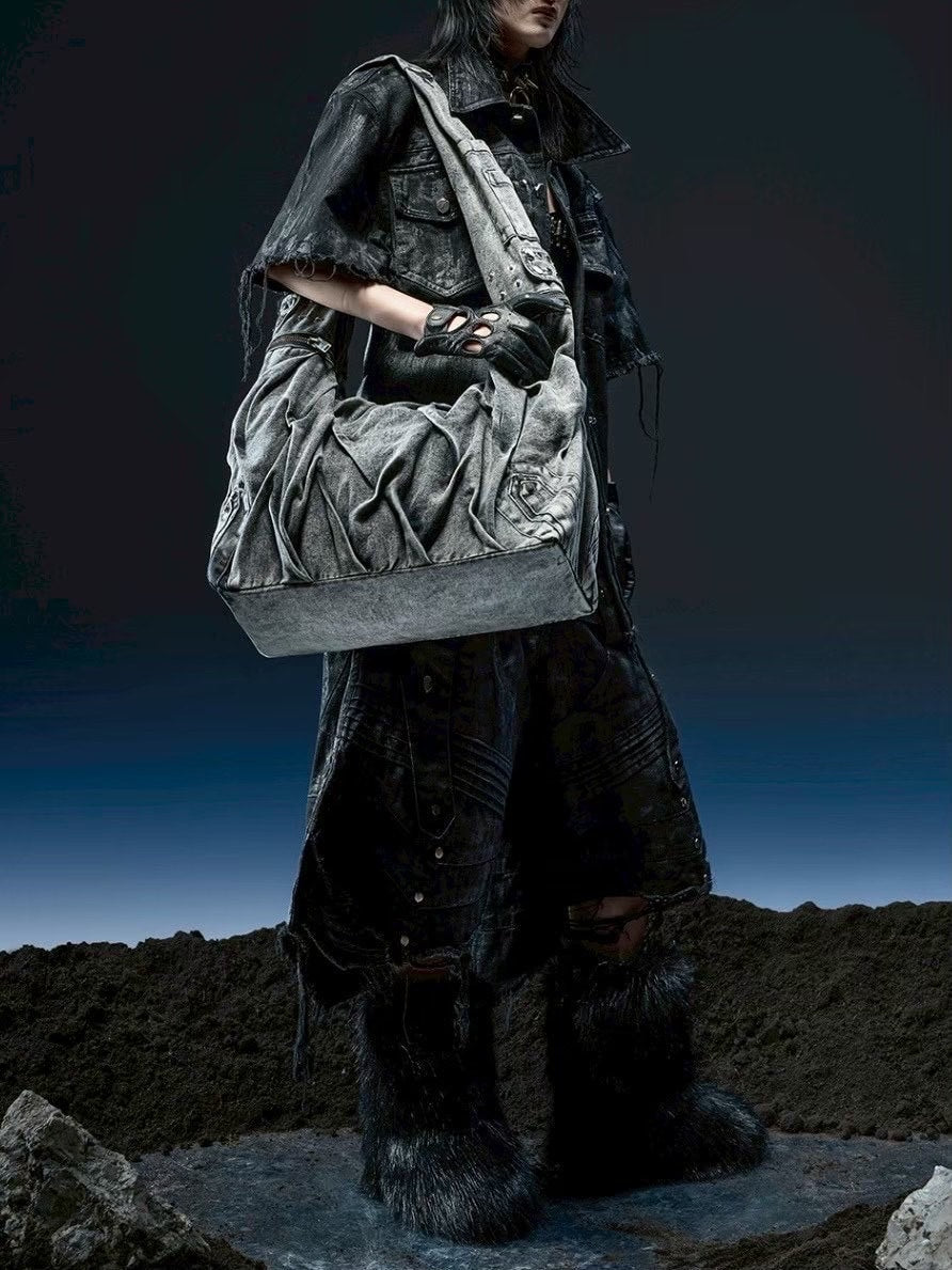 1/2 20:00再販【RICH】Crinkle Denim Stone Washed Bag / 【リッチ】ストーンウォッシュドデニムショルダーバッグ