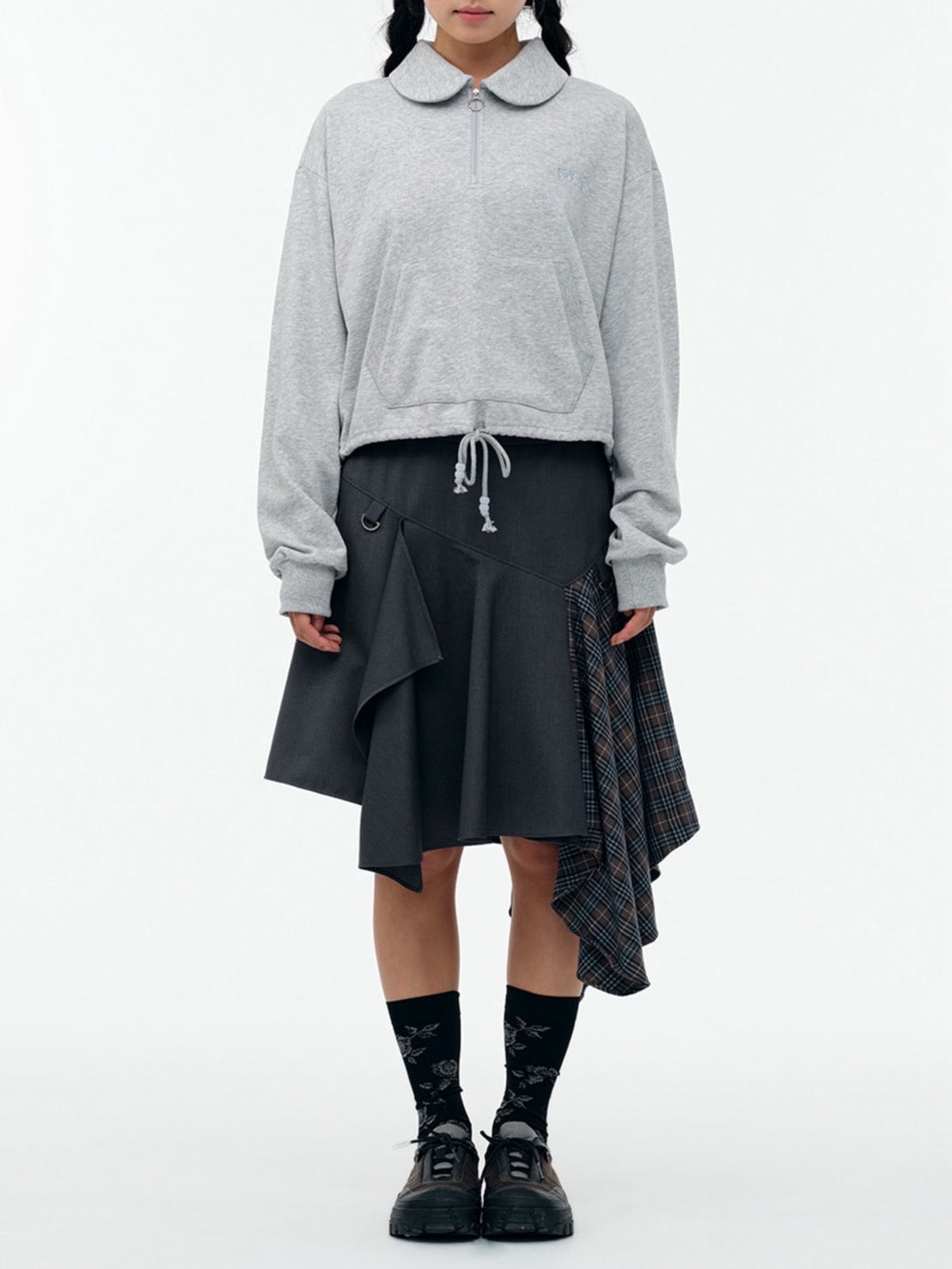 【TUOMIO】ROUND COLLAR STRING TOP / 【トゥオミオ】ラウンドカラーストリングハーフジップスェット