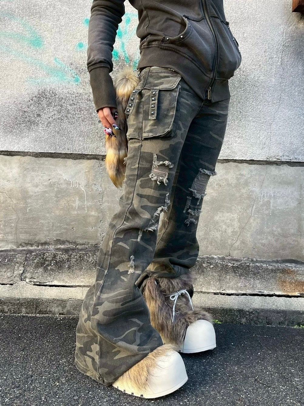 【Never mind the XU】camouflage flare pants / 【ネバーマインドザエックスユー】カモフラージュフレアパンツ