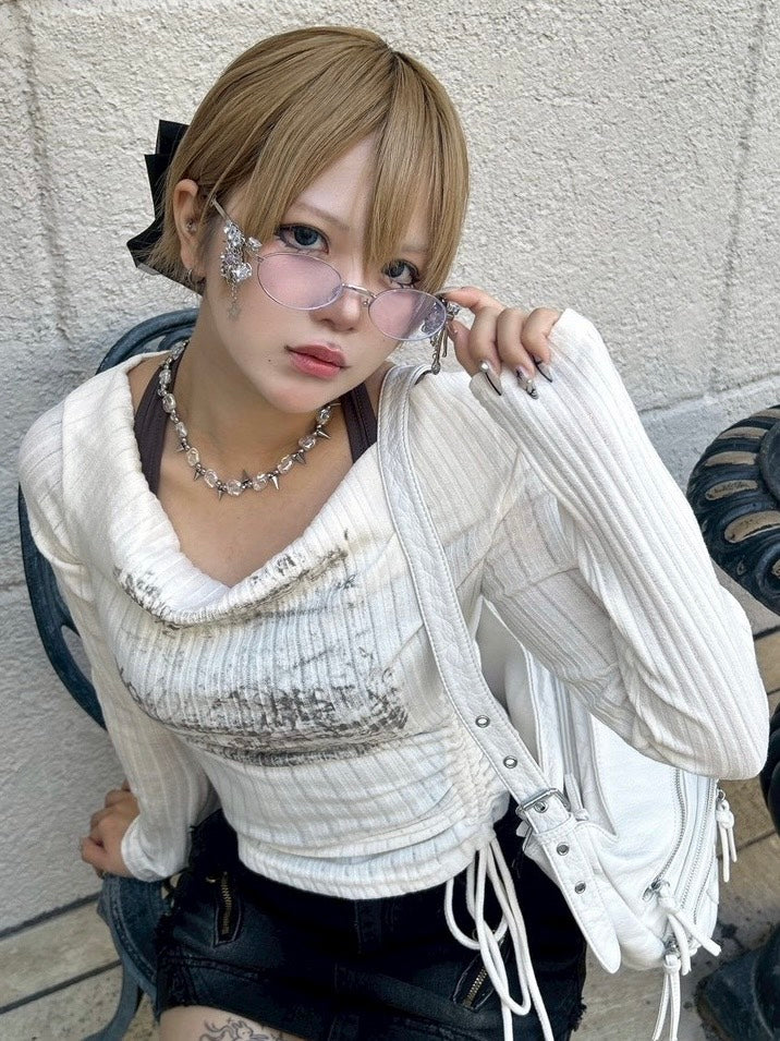 【Never mind the XU】clear stone studs necklace / 【ネバーマインドザエックスユー】クリアストーンスタッズネックレス