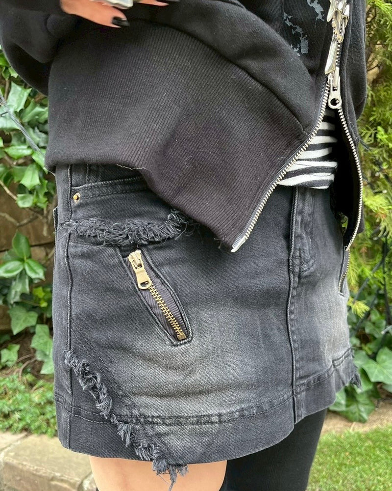 【Never mind the XU】damage denim skirt / 【ネバーマインドザエックスユー】ダメージデニムスカート (2color)