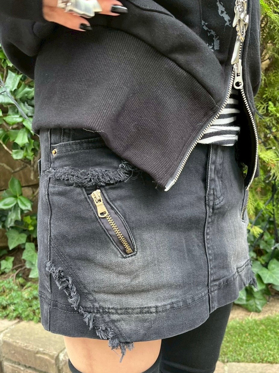 【Never mind the XU】damage denim skirt / 【ネバーマインドザエックスユー】ダメージデニムスカート (2color)