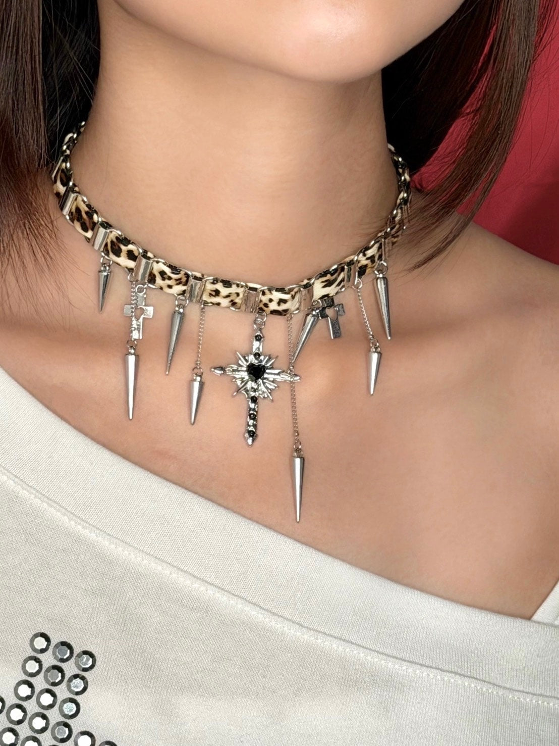 【Never mind the XU】leopard studs choker / 【ネバーマインドザエックスユー】レオパードスタッズチョーカー