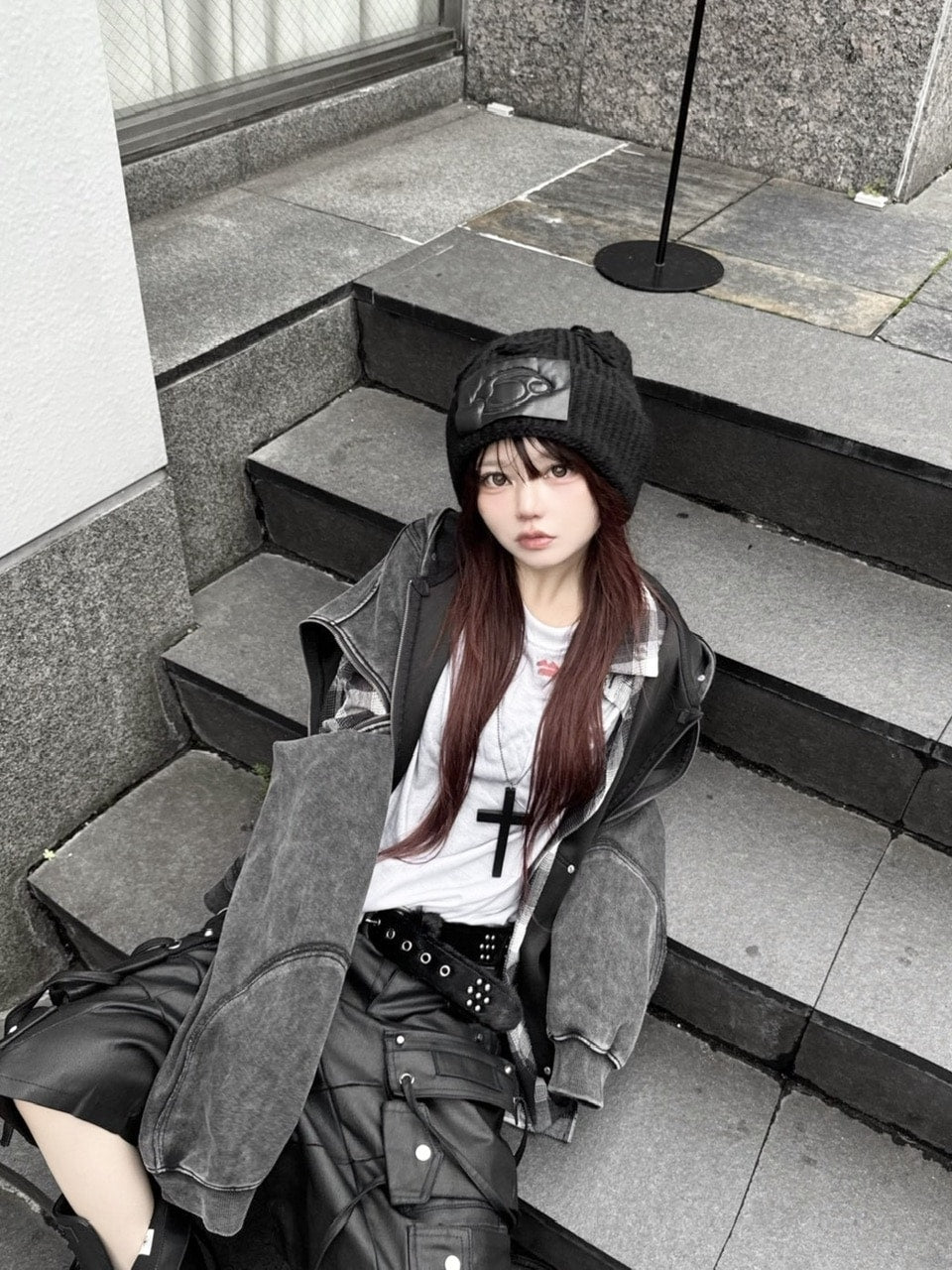 【Never mind the XU】studs washing zip up hoodie / 【ネバーマインドザエックスユー】スタッズウォッシングジップパーカー