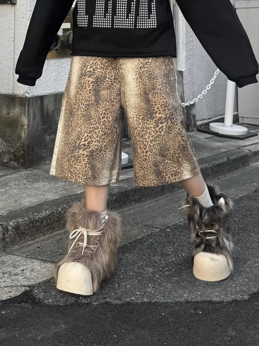【Never mind the XU】leopard half pants / 【ネバーマインドザエックスユー】レオパードハーフパンツ (2color)
