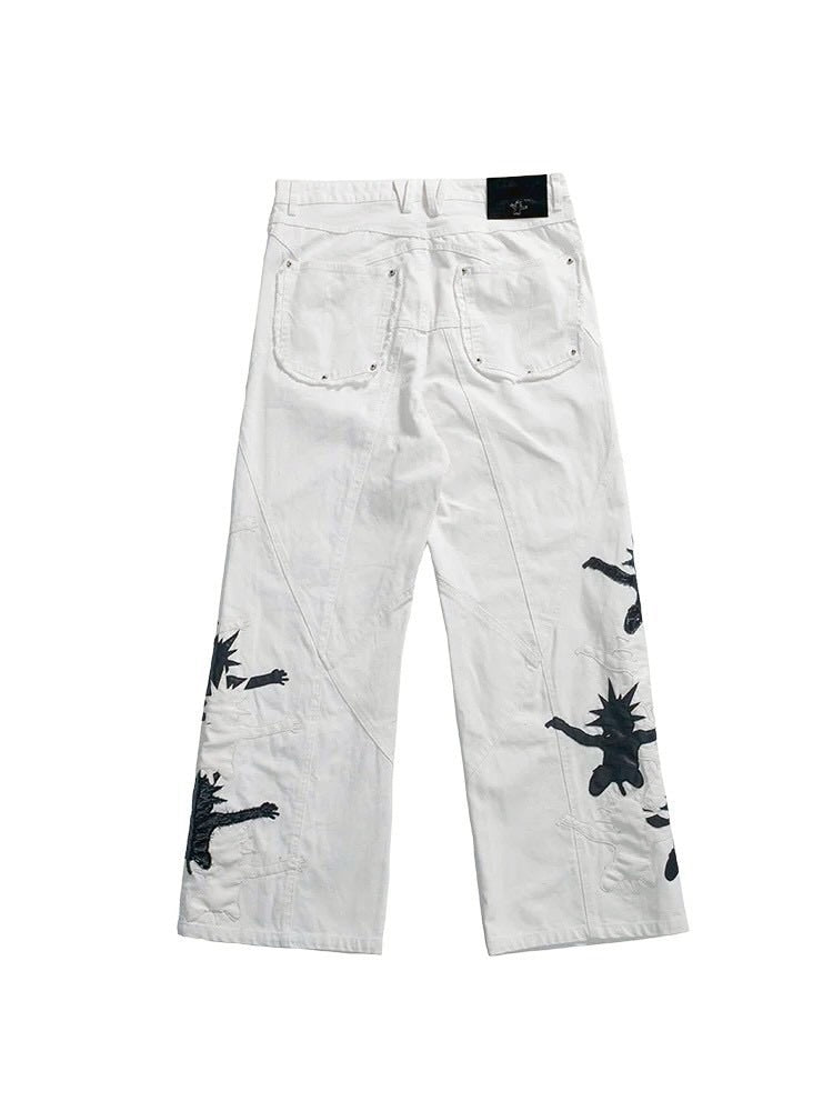 【F.V.V.O】Red Body Embroidered Signature Jeans / 【フリーワールドオーダー(エフヴィーヴィーオー)】ペイントスタッズデニムパンツ