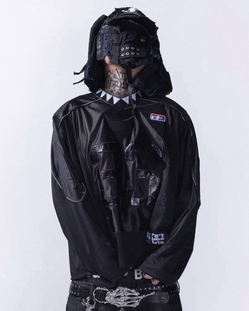 【F.V.V.O】33 Padded Shoulder V-Neck Jersey / 【フリーワールドオーダー(エフヴィーヴィーオー)】ナンバーデザイン長袖Tシャツ
