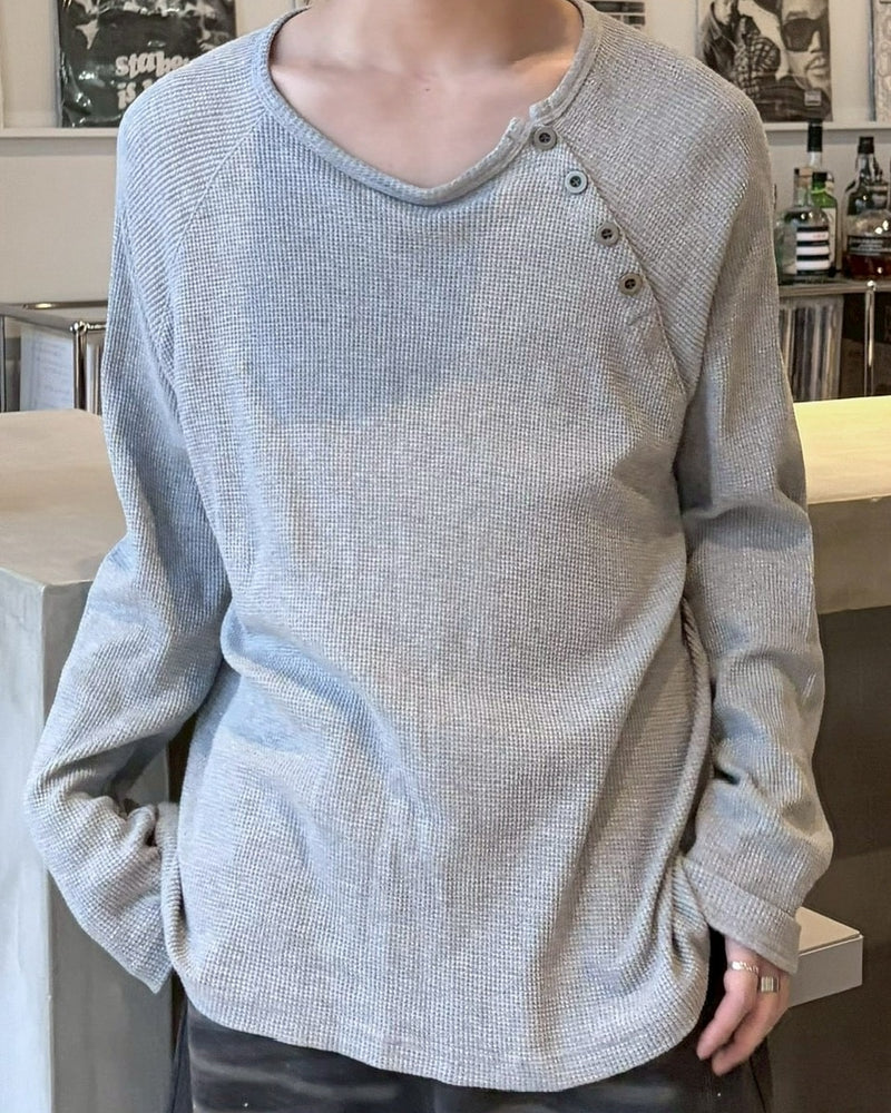 受注制【LUV CODE】snap button waffle long sleeve tee (2color)