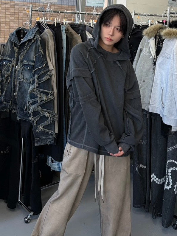 【Never mind the XU】layered hoodie / 【ネバーマインドザエックスユー】レイヤードフーディー