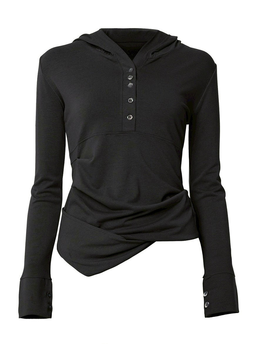 【FLAREUP】Asymmetrical Draped Hoodie / 【フレアアップ】アシンメトリードレープフードロングTシャツ