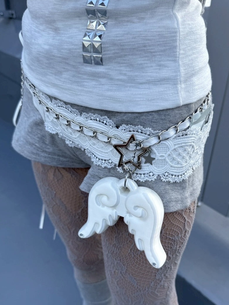 受注制【nmtc +】lace leather belt / 【エヌエムティーシープラス】レースレザーベルト (2color)