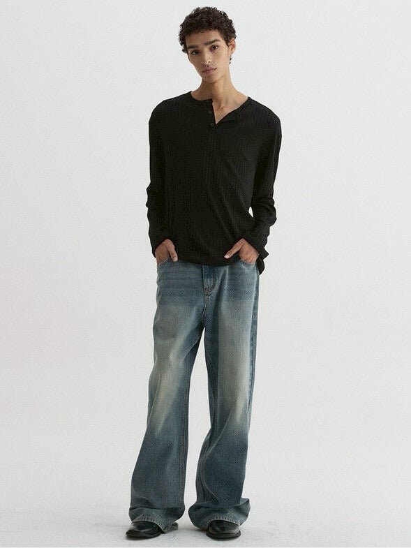 【DNSR】Ribbed Henley Long Sleeve