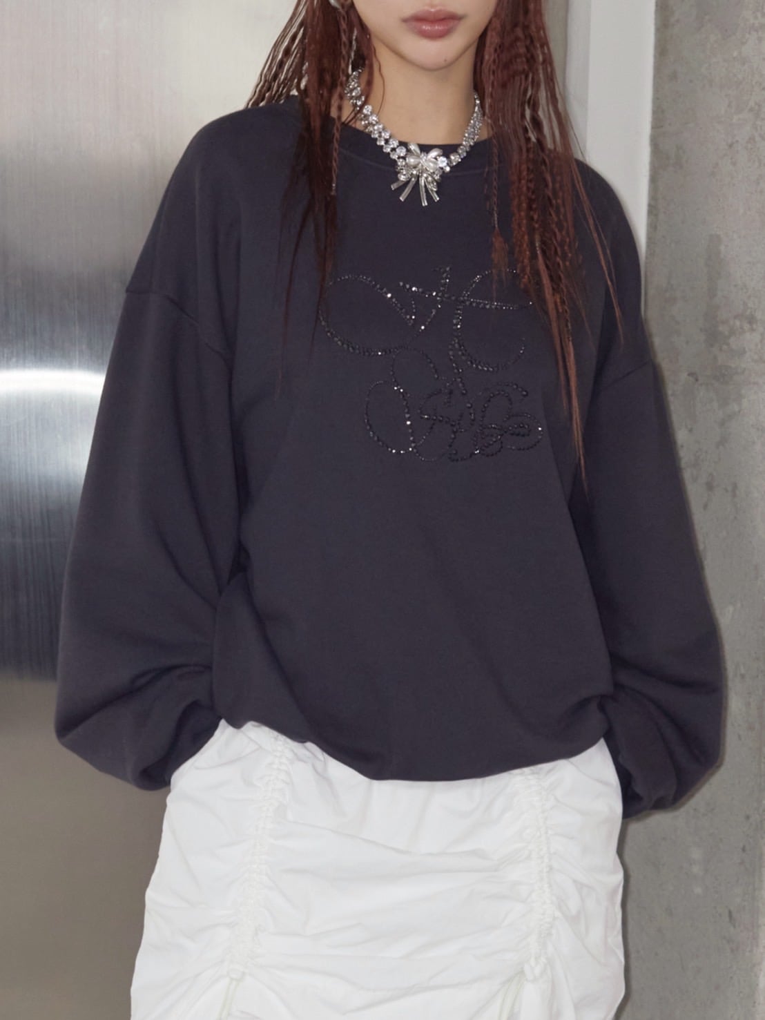 【HOLY NUMBER 7】OVERFIT HIP HOP MOVE CUBIC LETTERING SWEATSHIRT