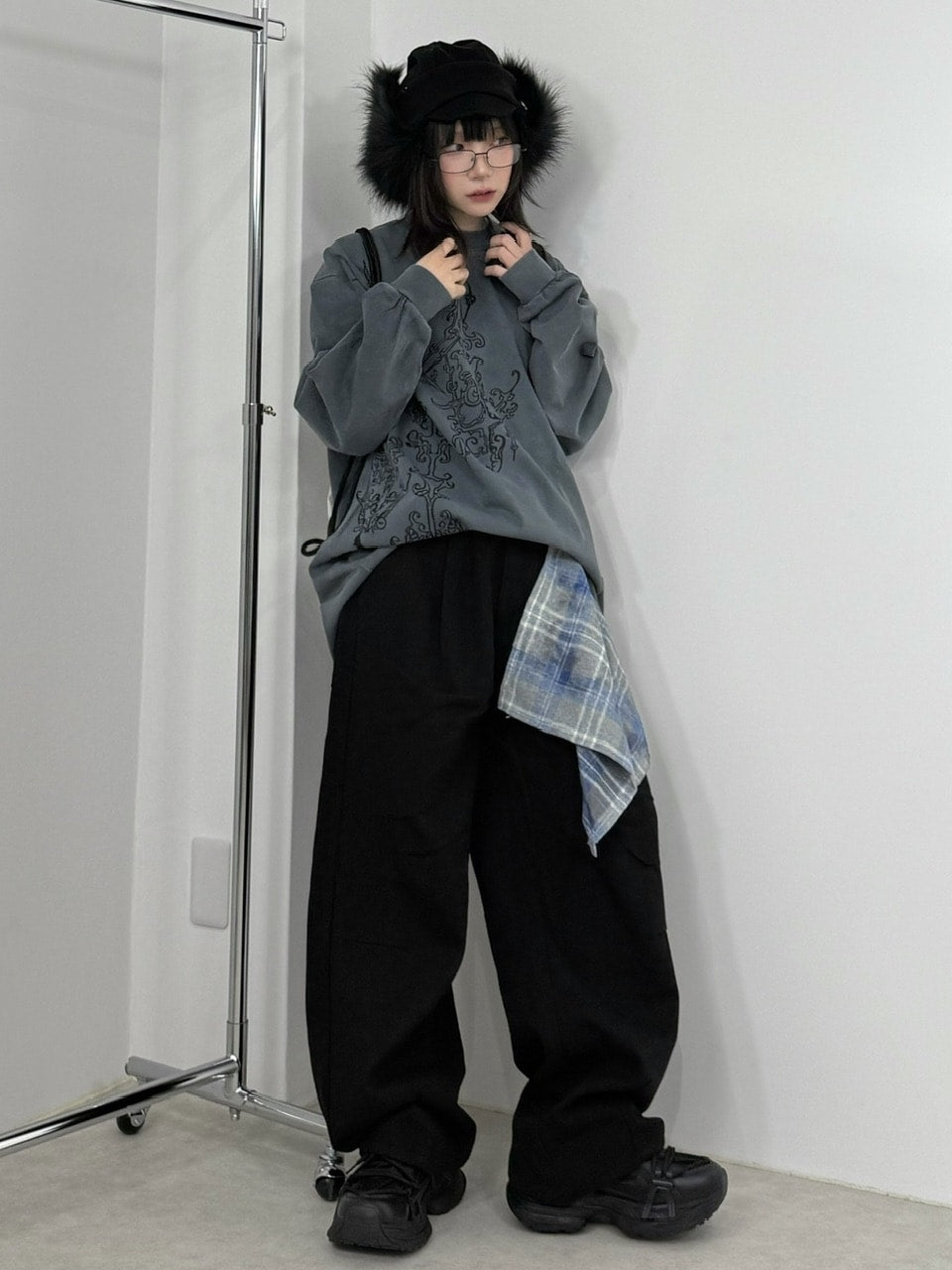 国際配送【Nerd out XU】waist scarf denim wide pants