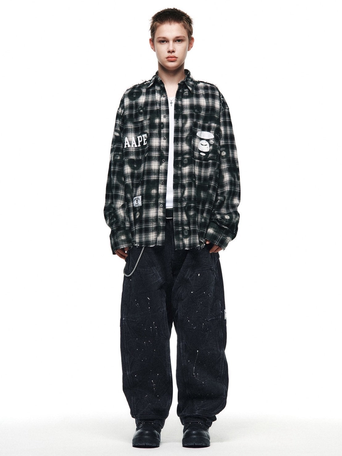 【AAPE X NOMANUAL】AAPE X NOMANUAL PAINTED DOUBLE KNEE DENIM PANTS