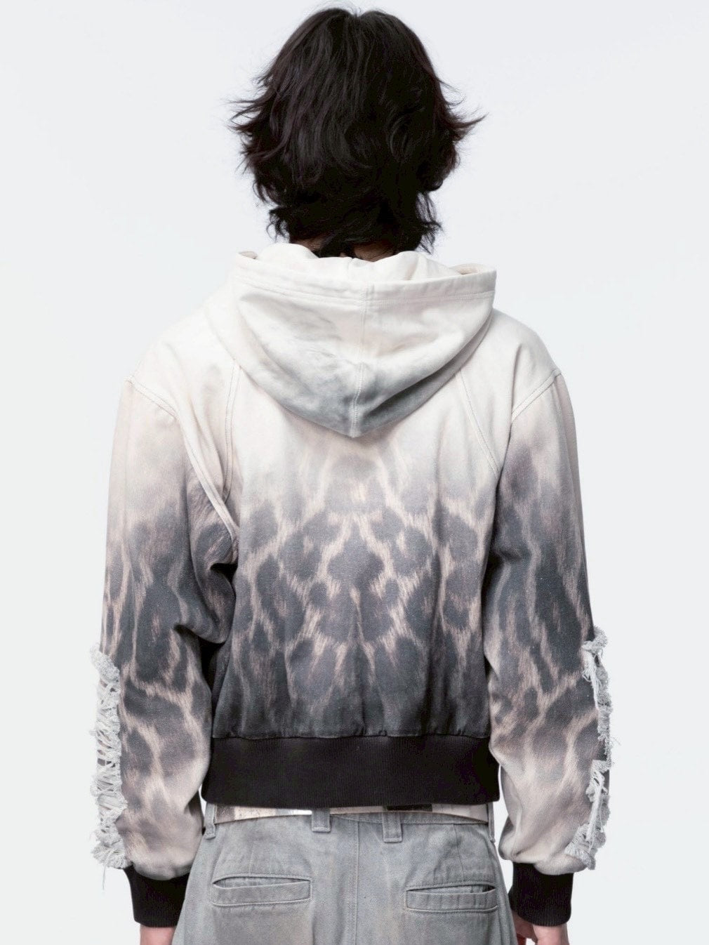 【The Boy Has No Patience】Fur Print Patchwork Jacket / 【ザボーイハズノーペーシェンス】レオパードプリントダメージフードジップアップブルゾン