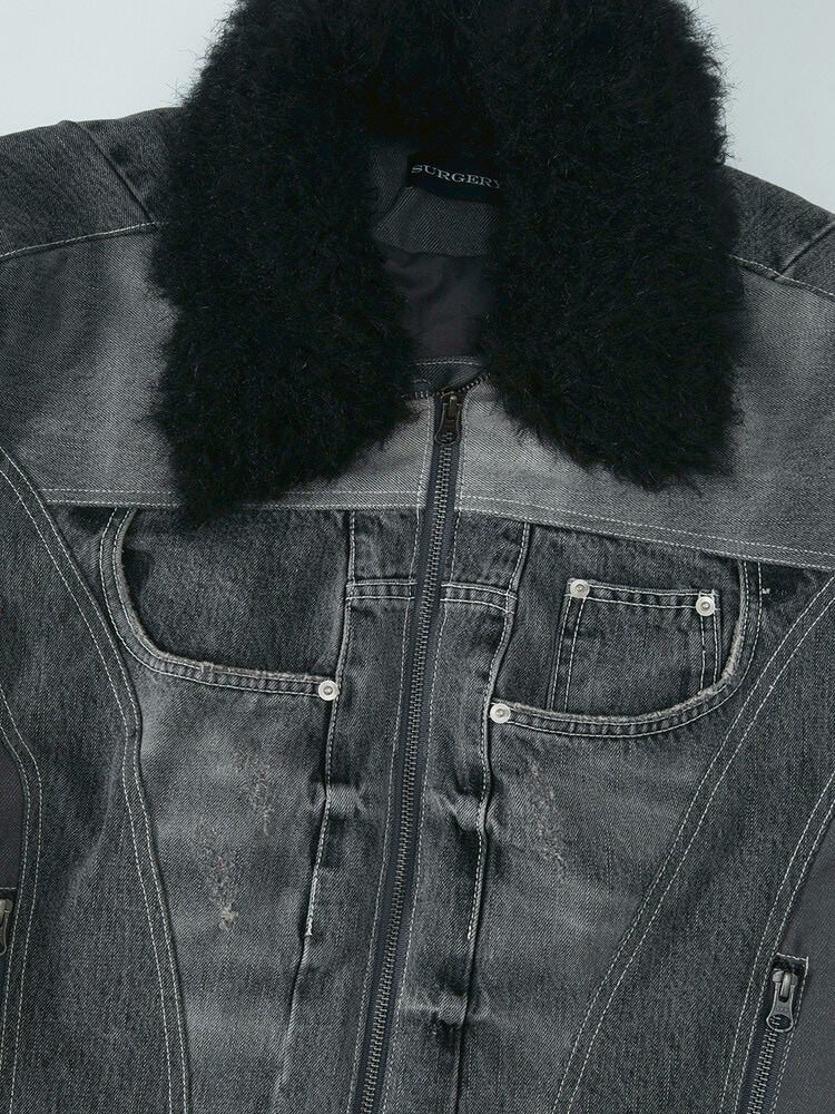 【SURGERY】Surgery fur trimming denim jacket