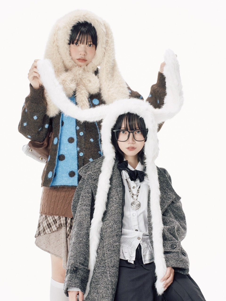 国際配送【Nerd out XU】rabbit ears fur baraclava / 【ナードアウトエックスユー】ラビットイヤーファーバラクラバ (2color)