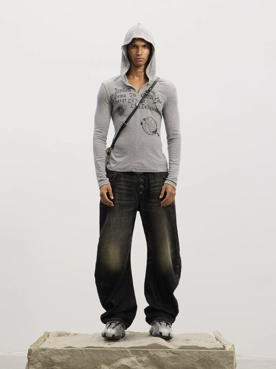 【DND4DES】Patchwork Hooded T-shirts /【ディーエヌディーフォーデス】ロゴグラフィックフード長袖Tシャツ