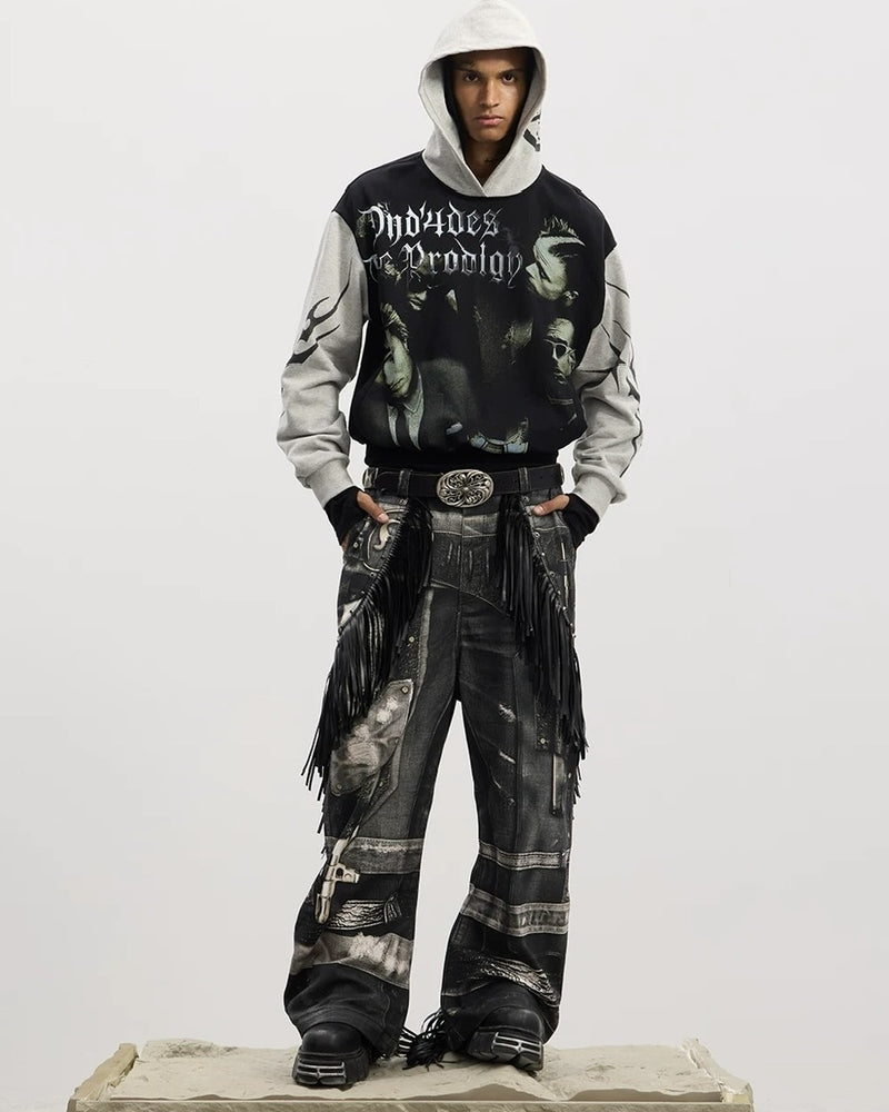 【DND4DES】Double Gun Tassel Full Printed Pants /【ディーエヌエスアール】 タッセルチェーンプリントデニムパンツ