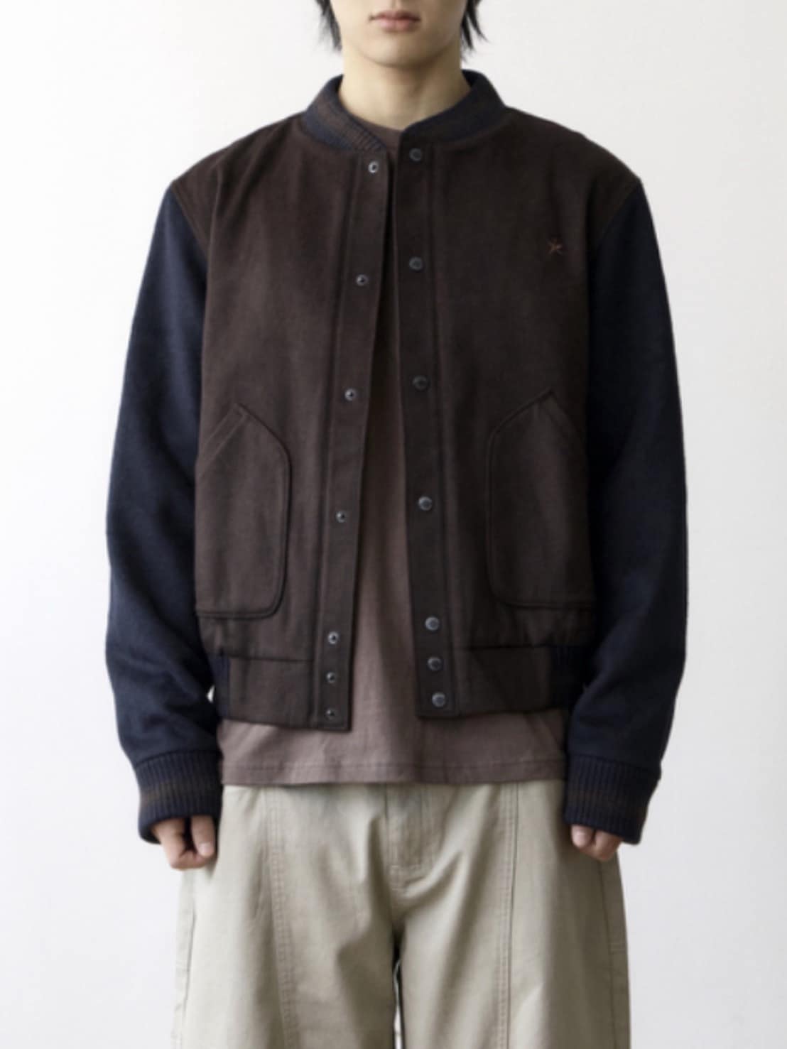 【THECOLDESTMOMENT】TCM mini logo varsity jacket