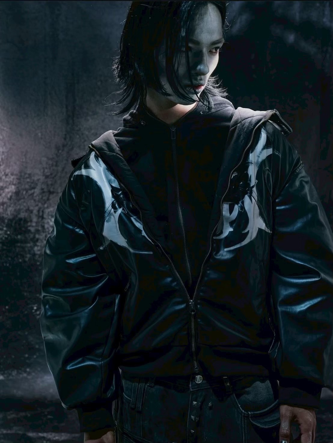 【Cozy world Wide】"BBY TECHBOI" 2 LAYER LEATHER SHELL HOODED JACKET / 【コージーワールドワイド】グラフィックレイヤードフードジャケット